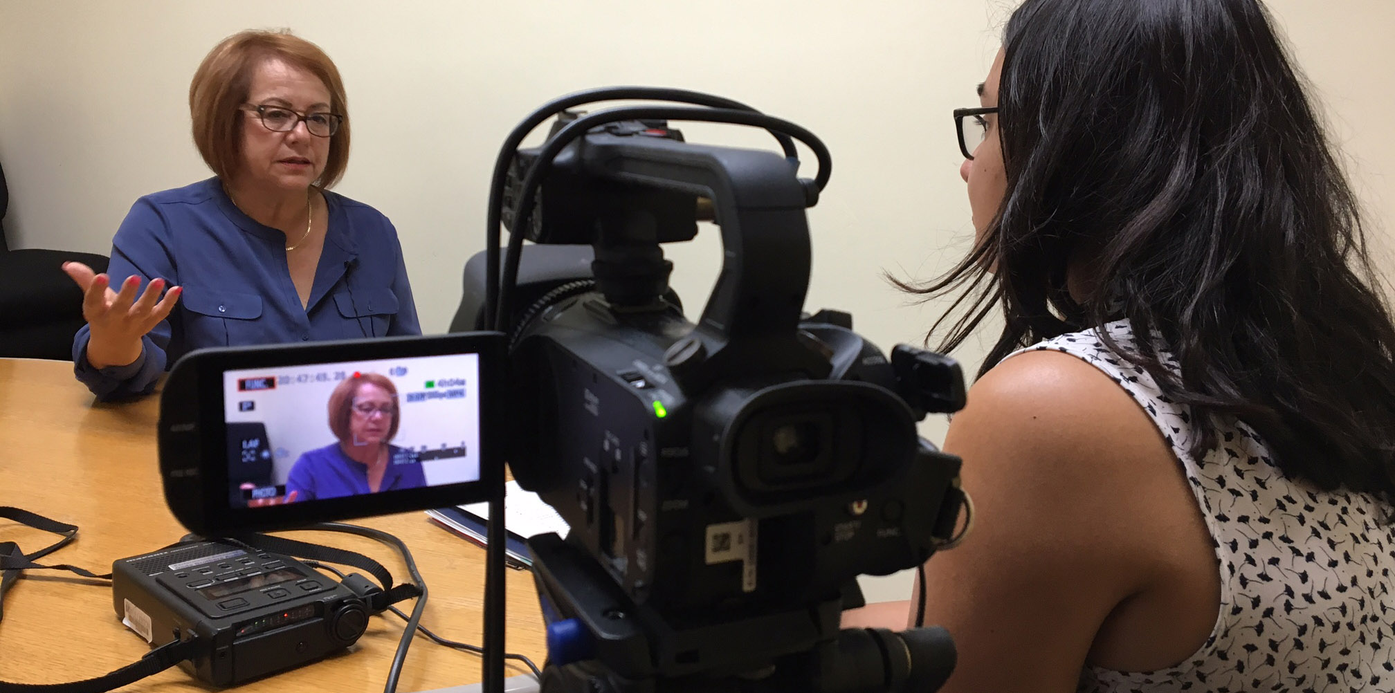 Analia Cabral interviewing Maria Elena Durazo, union activist; AFL-CIO